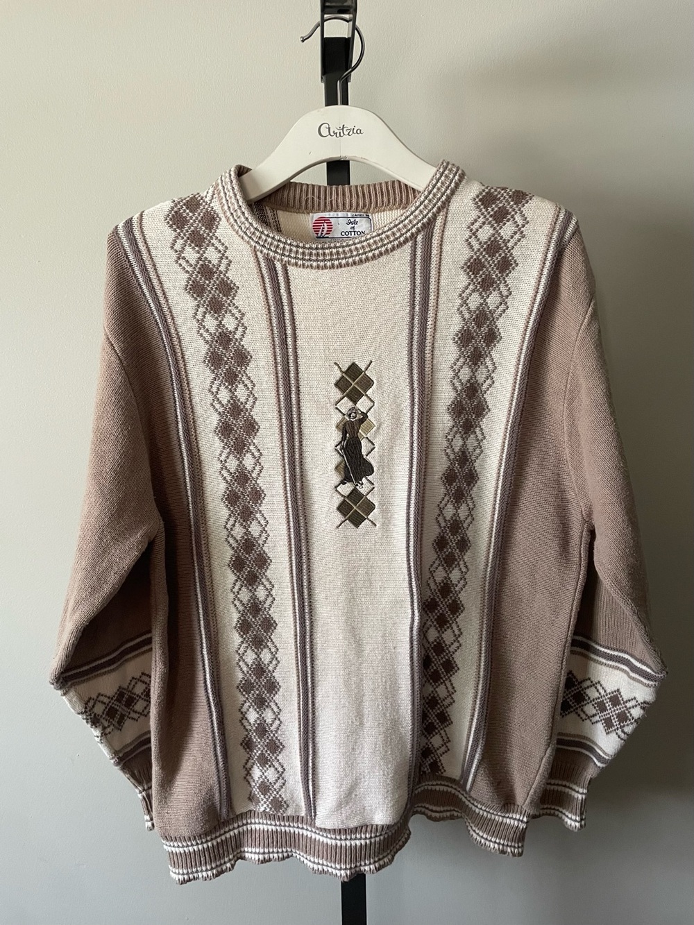 Vintage Isle Of Cotton Golf Knit Sweater Argyle Coogi Diamond Preppy Academic